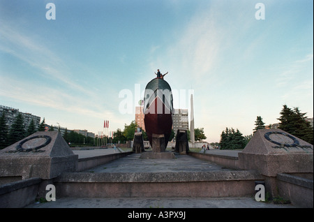 Un navire d'assaut de la Seconde Guerre mondiale, placé comme un mémorial de la marine dans la région de Kaliningrad, Russie Banque D'Images