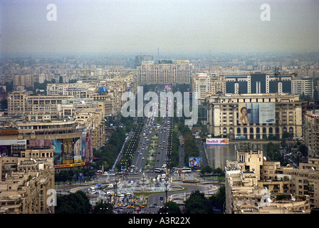 Vue aérienne de la place de l'unité à Bucarest, Roumanie Banque D'Images