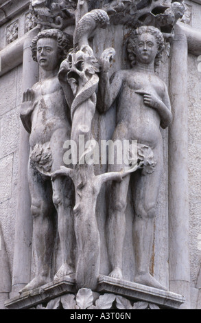 Palais des Doges, Adam et Eve détail statue, Venise, Italie Banque D'Images