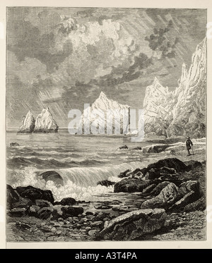 Aiguilles isle Wight peninsula craie blanche calcaire silex pointe ouest danger falaise d'érosion marine rock voyage côte maritim nautique Banque D'Images