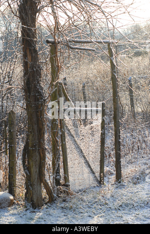 Faible neige couvre l'escrime dans un jardin public à Milford Michigan USA concept d'hiver Banque D'Images