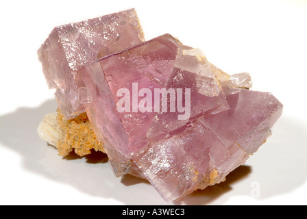 Minéral Fluorite rose translucide, cristaux, Ribadesella, Santandar, Espagne Banque D'Images