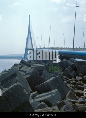 Pont du Normandie, vu de la rive nord de la Seine, Rhône-Alpes, France. Banque D'Images