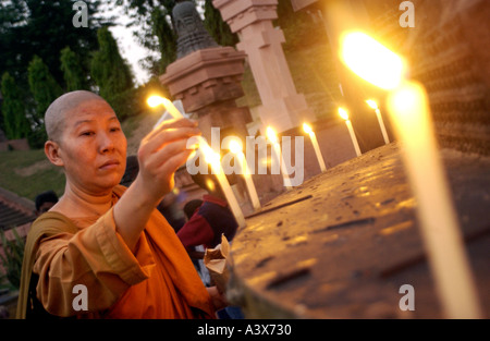 Moine en visite à Bodhgaya en Inde Berceau du bouddhisme du Temple de la Mahabodhi Bruce Miller photo Banque D'Images