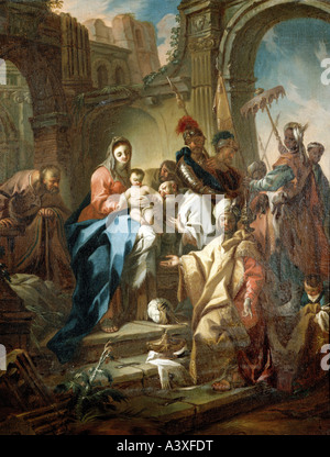 Beaux-arts, art religieux, Jésus Christ, l'adoration des Mages, tableau de Franz Anton Maulbertsch, vers 1750, huile sur toile, L Banque D'Images