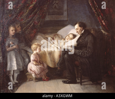 Andersen, Hans Christian, 2.4.1805 - 4.8.1875, l'auteur danois/écrivain, la lecture d'un conte pour enfants, les peintres peinture de
