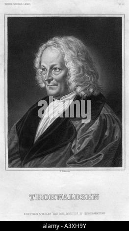 Bertel Thorvaldsen,, 19.11.1770 - 24.3.1844, le sculpteur danois, portrait, gravure, par Küchner, Meyers Konversationslexikon, 19e Banque D'Images