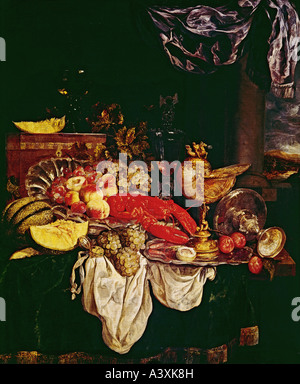 'Fine Arts, Abraham van Beyeren, 1620, (1621 - 1690) /, peinture, 'grande nature morte au homard", 1653, huile sur toile, 125,5 Banque D'Images