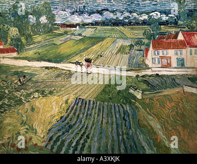 'Fine Arts, Vincent van Gogh, (1853 - 1890), peinture, 'Paysage avec l'élévateur et de former dans l'arrière-plan', 1890, huile sur Banque D'Images