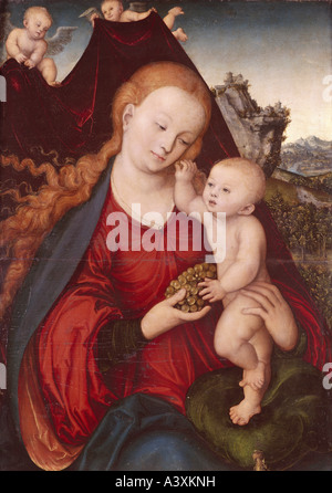 'Fine Arts, Cranach, Lucas the Elder, (1472 - 1553), peinture, 'Madonna avec raisins, vers 1520 Hêtre, panneau, 60 cm x 42 cm, Banque D'Images