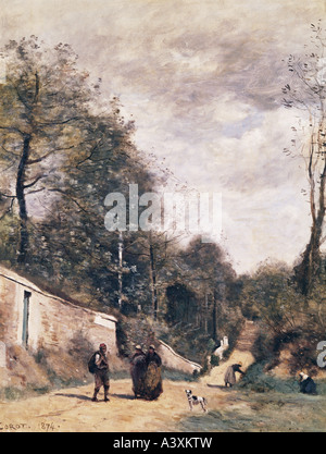 'Fine Arts, Corot, Jean-Baptiste Camille, (1796 - 1875), peinture, 'la route', 1874 à Avray, Collection Gilbenkian, Lisbonne, h Banque D'Images