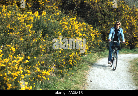 Femme 40 45 ans vélo Sustrans National Cycle Route no2 à l'extérieur de seigle East Sussex England Angleterre UK Kim Paumier Banque D'Images