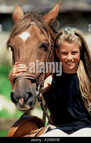 Portrait d'une fille à cheval Banque D'Images