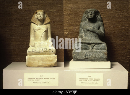 Beaux-arts, antiquité, l'Egypte, l'Empire du milieu, de la sculpture, de gauche : Deux Sonbef, calcaire, droite : officiel inconnu, granit, Banque D'Images