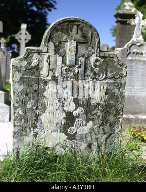 Voyage / géographie, Irlande, Monasterboice, monuments, tombstone, inscription de James Bellew pour ses parents, 1817, Banque D'Images