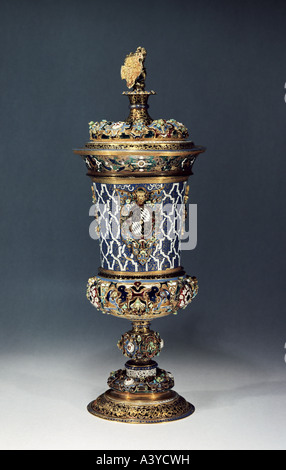 Beaux-arts, navire, navire potable gobelet, avec capuchon, faite par Hans Reimer, Munich, vers 1562, Treasure Chambre de la résidence, Banque D'Images