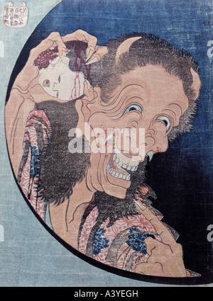 'Fine Arts, Hokusai, Katsushika, (1760 - 1849), graphiques, 'la sorcière' Onibaba, vers 1830, gravure sur bois en couleur, collection privée, Banque D'Images