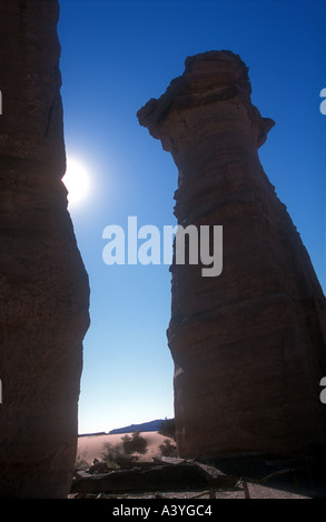 Geoforms érodé par le vent et l'eau dans le Canyon de Talampaya Parc National à l'ouest de l'Argentine Banque D'Images