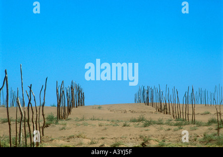 Installation d'irrigation dans un désert de sable sec à l'ouest de l'Argentine Banque D'Images