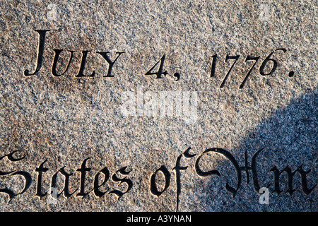 4 juillet 1776 4e États-unis mémorial pour les signataires de la Déclaration d'indépendance du National Mall à Washington DC. Détail. Banque D'Images