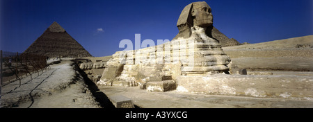 Voyage /géographie, Egypte, Gizeh, grand sphinx et pyramide de Khafre, vers 2700 - 2500 av. J.-C., historique, Afrique, architecture, monde ancien, ancien Royaume, 4ème dynastie, 28ème / 26ème siècle av. J.-C., pyramides, Chephren, patrimoine mondial de l'UNESCO, monde ancien, Banque D'Images