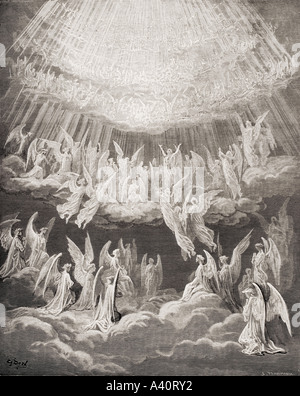 Illustration pour Paradiso par Dante Alighieri. Canto XXVII, lignes 1 à 4. Gloire au Père, au fils et à l'Esprit Saint, par Gustave Dore. Banque D'Images
