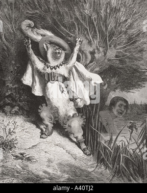 Le Chat botté de Royaume de fées par Tom Hood. Gravure de Gustave Dore, 1832 - 1883. Artiste et illustrateur français. Banque D'Images