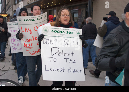 La ville de Detroit de protestation des travailleurs des mises à pied et des réductions de services Banque D'Images