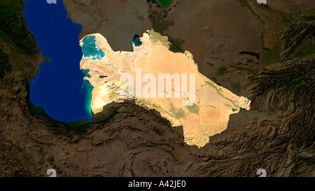 Image satellite du Turkménistan a mis en lumière Banque D'Images