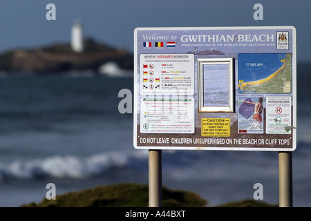 Informations touristiques sur avis du conseil nr. Godrevy West Cornwall UK Banque D'Images