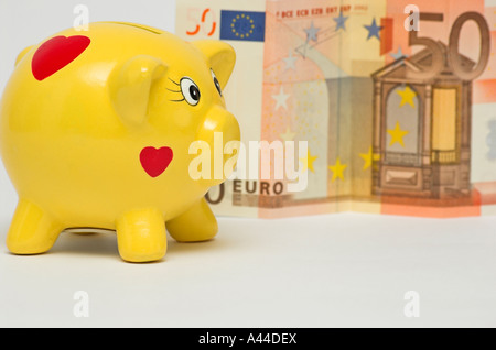 Tirelire et cinquante euros Banque D'Images