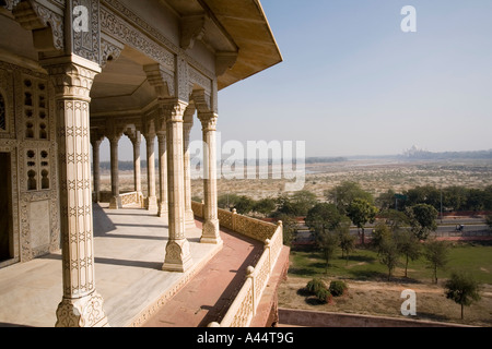 L'Uttar Pradesh Inde Fort d'Agra Taj Mahal et de la Yamuna River Khas Mahal Shah Jehans prison Banque D'Images