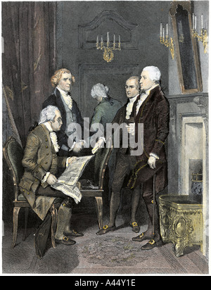 Le premier Cabinet de George Washington Henry Knox, Thomas Jefferson, Alexander Hamilton, Edmund Randolph. À la main, gravure sur acier Banque D'Images