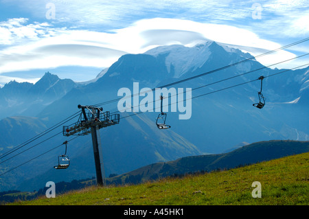 Télésiège de l'arrêt en face de randonnée Mt. Blanc Mont Joux Haute-Savoie France Banque D'Images