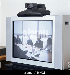 Businesspeople having video conference Banque D'Images