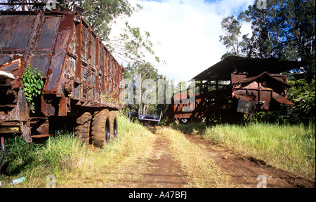 Les camions de l'industrie du sucre de rouille sur Big Island à Hawaï Banque D'Images