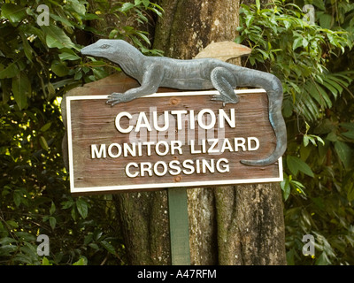 Varan Crossing road signe sur l'île de Sentosa, Singapour Banque D'Images