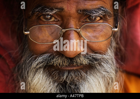 Inde portrait homme barbu avec des lunettes de lecture Banque D'Images