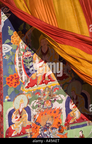 Inde Ladakh Leh Valley festival dévoilé partiellement Spitok thangka Banque D'Images