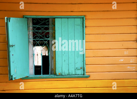 Maison ancienne sur l'obturateur vert Banque D'Images