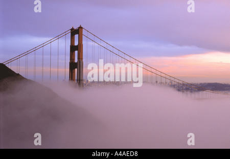 Golden Gate Bridge passant au-dessus du brouillard à San Francisco California USA Banque D'Images