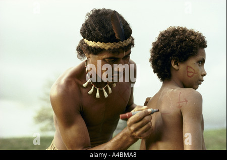 La province de Bahia Brésil Juillet 1991 : les Indiens pataxó, chassés de leurs terres par les grands éleveurs font campagne pour établir une réserve indienne des pataxó. Banque D'Images