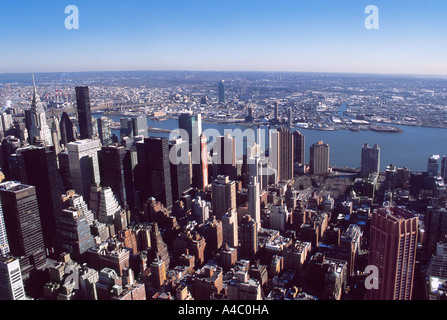 New York City Vue aérienne de Manhattan est à la recherche de bâtiment élevé NYC USA Banque D'Images