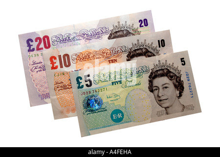 Un cinq, dix et vingt Pound note Banque D'Images