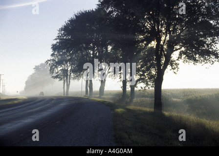 Matin brumeux sur l'autoroute du sud-ouest de l'Ontario Banque D'Images