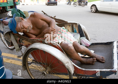 Georgetown Penang Malaisie Kedah conducteur de pousse-pousse à dormir Banque D'Images