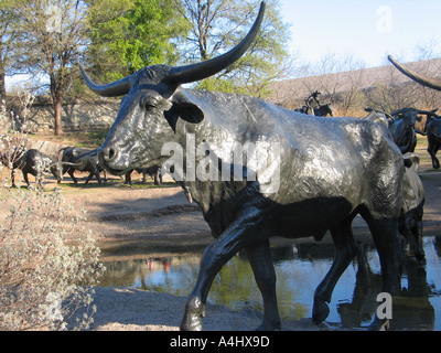 Dallas TX Texas Bétail Bovin Pioneer Plaza Sculpture Amis Banque D'Images