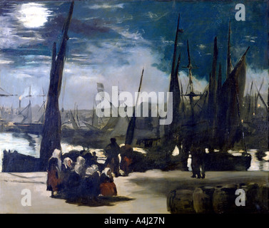 'Moonlight sur le Port de Boulogne", 1869. Artiste : Edouard Manet Banque D'Images