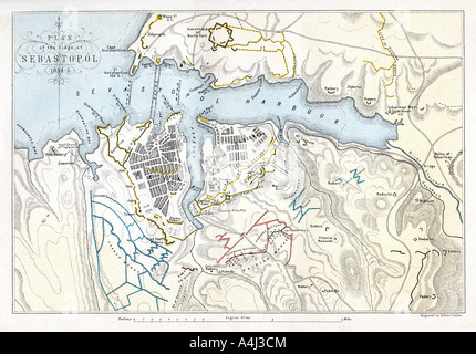 Carte montrant le siège de Sébastopol, guerre de Crimée, 1854-1855, (1893).Artiste : Robert Walker Banque D'Images