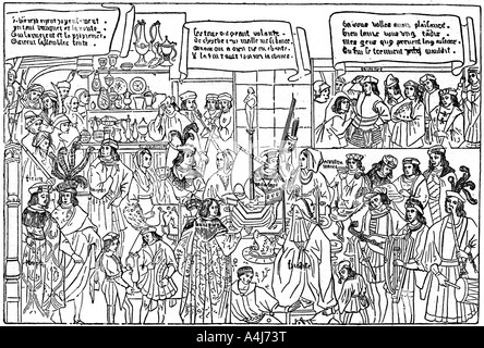 Un banquet, fin du 15e siècle, (1910). Artiste : Inconnu Banque D'Images